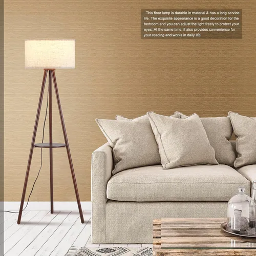 Vista 2 de Lámpara de pie con trípode de madera Baobab Tree Park BTP para sala de estar, bombilla LED de 3 temperaturas de color incluida, lámpara de pie