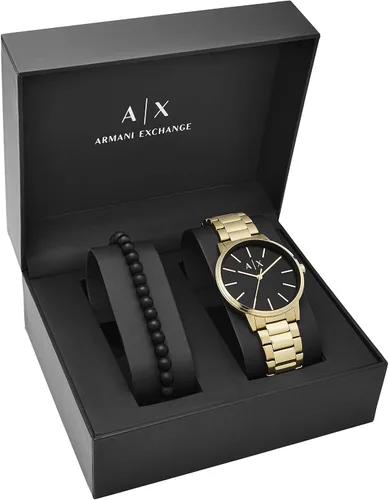 Vista 4 de Armani Exchange - Reloj de vestir de acero inoxidable de tres manos para hombre Oro Reloj de cuarzo