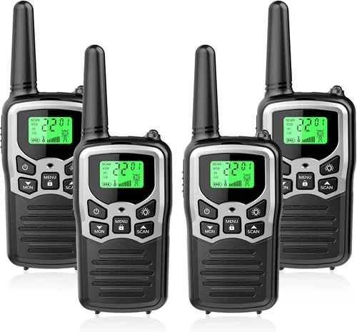 Vista 16 de Walkie Talkies, Walkie talkies de largo alcance MOICO para adultos con 22 canales FRS, walkie talkie familiar con linterna LED, pantalla LCD VOX