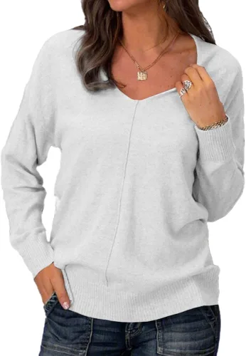 Vista 2 de Suéter casual para mujer, cuello en V, suave, ajustado, color liso, tejido suelto, sin botones