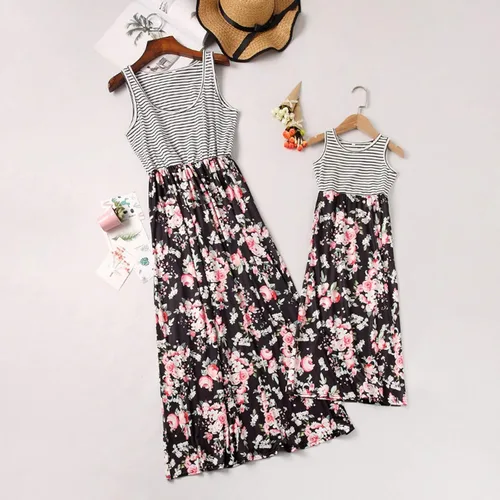 Vista 7 de HEWUQI Mommy and Me - Vestido a juego sin mangas bohemio floral a juego para la familia vestido casual de verano vestido de playa