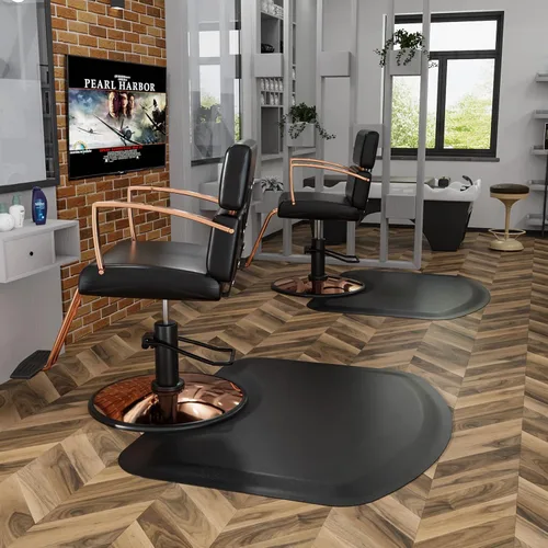 Vista 2 de OmySalon Tapete de peluquería antifatiga para peluquería, grueso tapete para silla de peluquero con corte redondo para peluquería de pie, peluquería