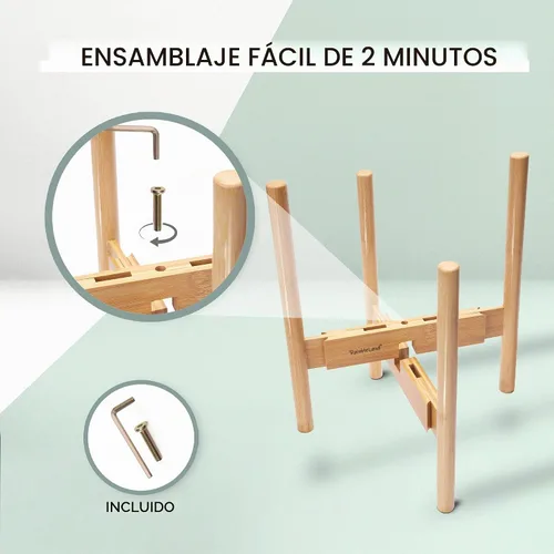 Vista 3 de RAINBLELAND Soporte para plantas de interior, soporte alto ajustable de madera para plantas, soporte para macetas de interior, soporte para macetas