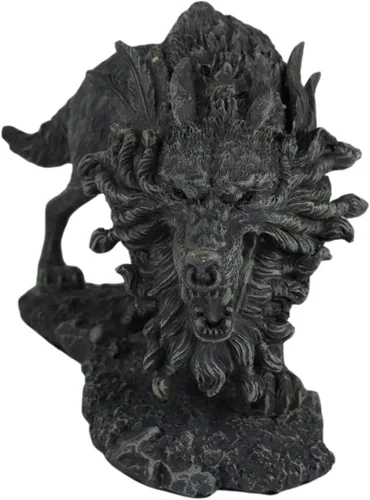 Vista 6 de Ebros Gift Estatua de Fenrir de mitología nórdica vikinga con acabado de piedra sintética, 8.25 pulgadas de largo, figura de lobo gigante Vánagandr