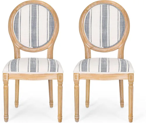 Vista 20 de Christopher Knight Home - Juego de sillas para comedor, modelo Phinnaeus, juego de 4, madera, rayas azul oscuro + beige claro + natural