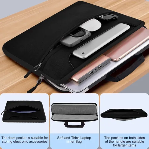 Vista 4 de Maletín para laptop de 15.6 pulgadas con bolsa de cinturón desmontable, compatible con MacBook Pro modelo de 15-16 pulgadas y los portátiles más