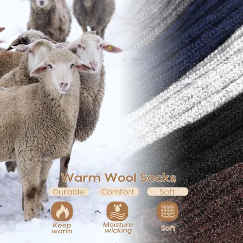 Vista 3 de Wool Socks Mens, Winter Thermal Socks for Men, Soft Crew Hiking Socks Warm Mens Socks fit US 7-13(5 Pairs) Warm Mens Socks fit US 7-13(5 Pairs) Warm