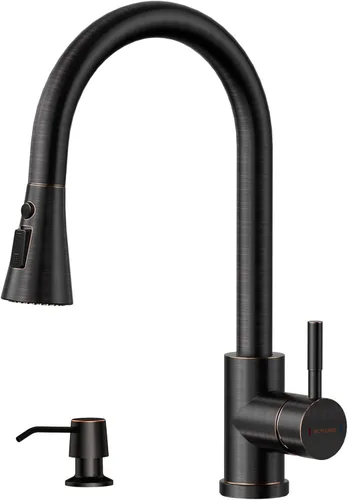 Vista 9 de Grifos de cocina con dispensador de jabón, grifo de cocina de níquel cepillado con rociador extraíble, 3 modos, grifos de fregadero de cocina
