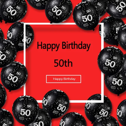 Vista 2 de Gejoy 36 globos negros de 12 pulgadas para cumpleaños de 50 años, decoraciones de fiesta de 50 años, globos de látex para hombres y mujeres