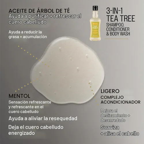 Vista 6 de Reuzel Champú 3 en 1 de árbol de té, limpia el cabello y el cuerpo, 11.83 onzas