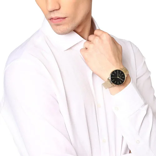 Vista 6 de Armani Exchange - Reloj de vestir de acero inoxidable de tres manos para hombre Oro Reloj de cuarzo
