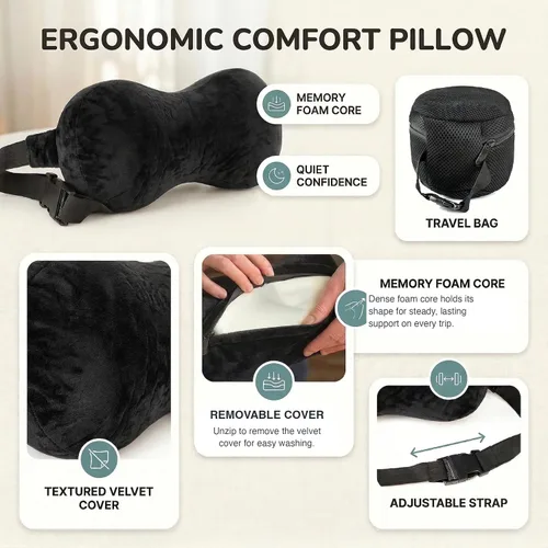 Vista 7 de Almohada para el cuello del automóvil para conducir, almohada de espuma viscoelástica para reposacabezas con correa ajustable de 14 pulgadas, funda