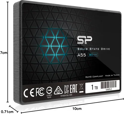 Vista 8 de SP 1TB SSD 3D NAND A55 SLC Cache Performance Boost SATA III 2.5" 7mm (0.28") Unidad interna de estado sólido (SP001TBSS3A55S25)