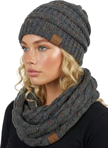 Vista 15 de Funky Junque - Juego de pañuelo y gorro de punto a juego para mujer Negro