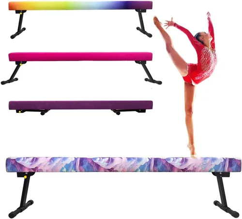 Vista 7 de Viga de equilibrio ajustable y plegable de gimnasia de 8 pies, equipo de gimnasio para el hogar, fácil de ensamblar y almacenar, no requiere Pnk