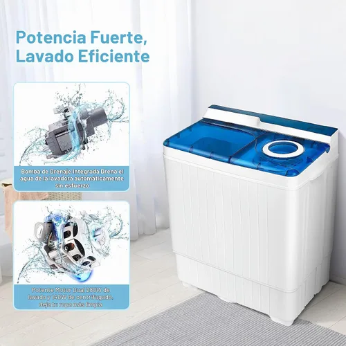 Vista 7 de Giantex Lavadora semiautomática, lavadora de doble tina con secadora de centrifugado, capacidad de 26 libras, bomba de drenaje integrada, lavadora
