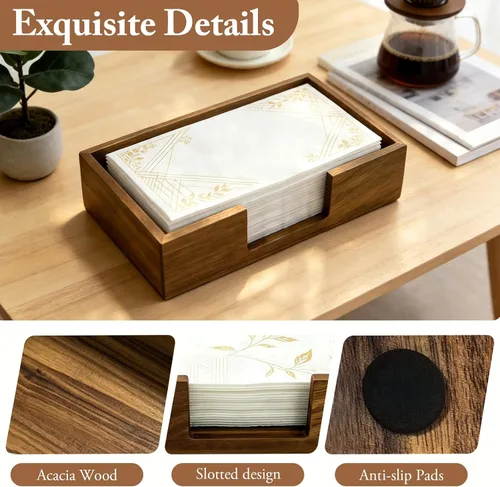Vista 6 de Servilletero de madera de acacia para baño Bandeja de papel de mano