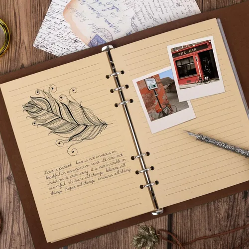 Vista 4 de Billtigif Cuaderno de cuero sintético, diario de viaje vintage recargable, diarios de escritura, regalos para mujeres, hombres, adolescentes y Azul
