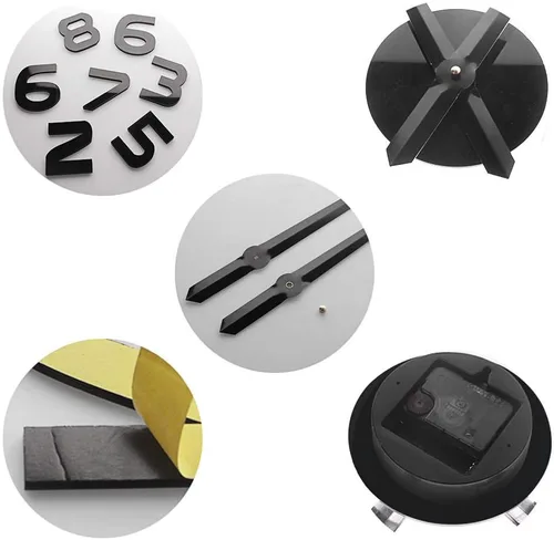 Vista 5 de Gran calavera 3D DIY reloj de pared Frameless Espejo Superficie Etiqueta de pared (negro)