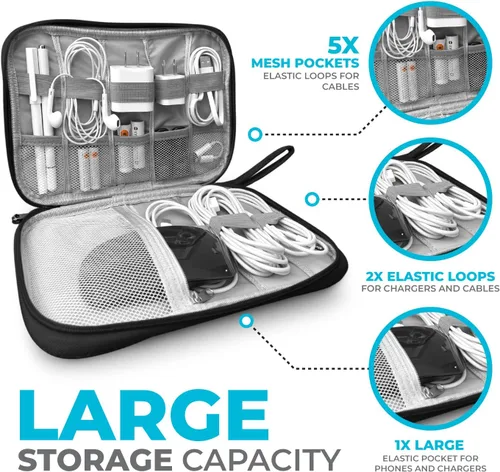 Vista 2 de Organizador de cargador electrónico - Funda de cable de viaje para cables, cargadores y accesorios tecnológicos