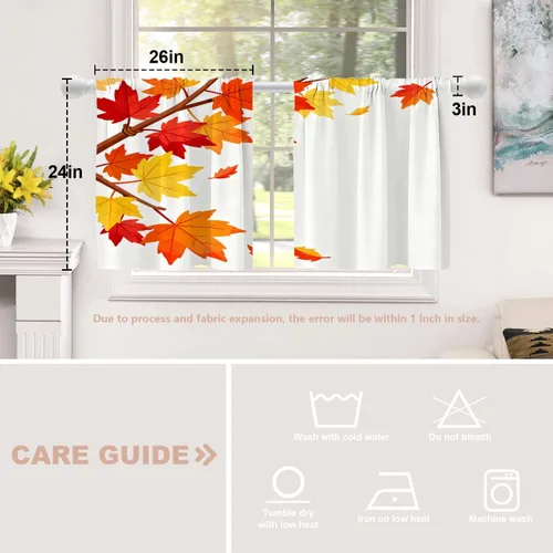 Vista 455 de Shrahala Orange Autumn Autumn Blackout Curtain Tiers, Fall Kitchen Valance Light Blocking Tier Drapes with Rod Pocket, 2 Pack 26 X 24 in