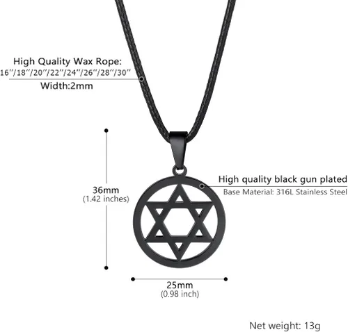 Vista 3 de Stainless Steel Pendant Necklace for Men Women Cool Punk Shark Teeth Necklace Cross Necklace Star of David Necklace Black Leather Cord Come Gift Box
