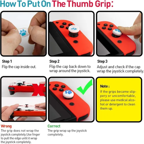 Vista 4 de Switch Joycon - Tapas de agarre para pulgar, funda de silicona con diseño de pata de gato para SwitchOLEDSwitch Lite, fundas de botón analógicas