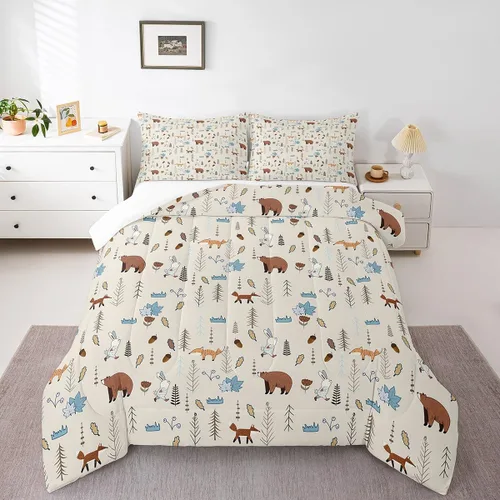 Vista 43 de Juego de ropa de cama Happy Camping de Homewish, tamaño individual, con diseño de osos cazadores y pinos, para niños, hombres, adultos, decoración