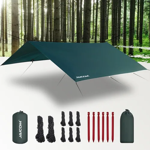 Vista 11 de JAICOM Lona Impermeable para Acampar - Toldo para Lluvia de Hamaca de 10X10 pies, Ultraligera y Portátil con Protección UV, Lona para Mochilero