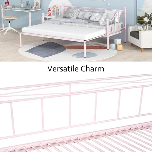 Vista 5 de Sofá cama individual con nido desplegable, marco de cámara de plataforma de metal resistente, sofá cama moderno para sala de estar/habitación