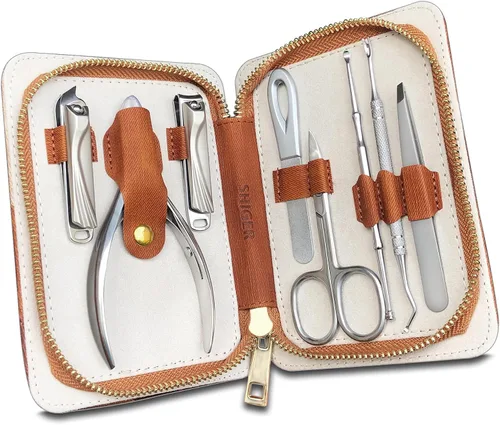 Vista 2 de SGNEKOO - Juego de 8 piezas de cortaúñas para la familia, kit profesional de manicura de acero inoxidable con herramienta de uñas encarnadas, lima