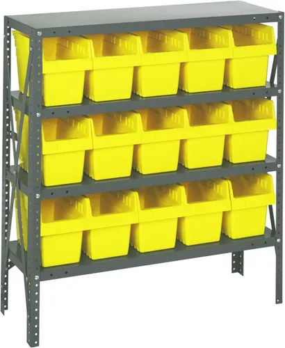 Vista 315 de Quantum QSBU-245BK Heavy Duty Shelving Unit with (7) Shelves and (24) QUS245 Black Bins for Garage Warehouse Storage Distribution 400 lb Load