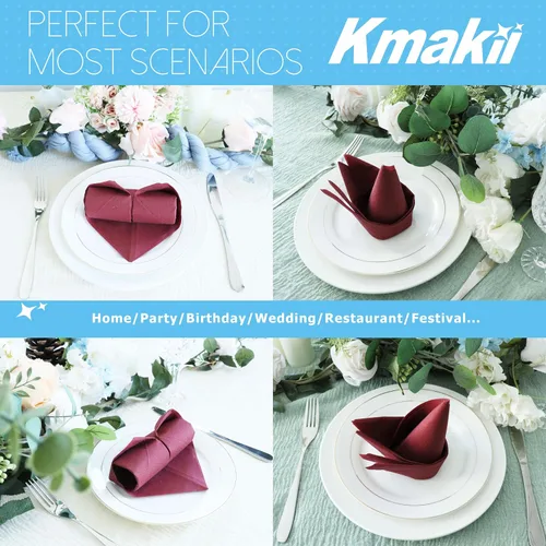 Vista 5 de KMAKII Servilletas de cena desechables color burdeos con tacto de lino, servilletas de papel de alta calidad, ideales para restaurantes, eventos