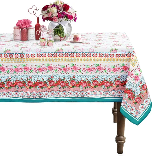 Vista 9 de Mantel Ovalado - 54x72 Pulgadas, Mantel Rústico Estilo Cerámica Polaca Clásico Francés Campestre Estampado Cubierta de Mesa para Decoración
