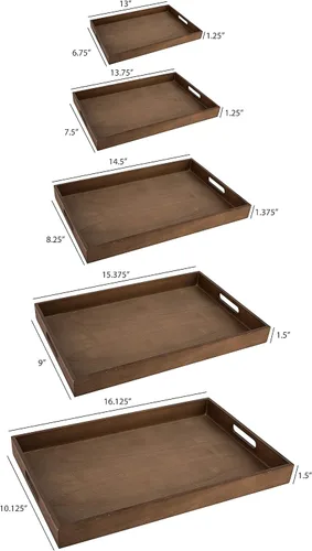 Vista 4 de Bandeja para servir de madera oscura con asas, bandeja de desayuno anidada, bandejas de baño y buffet para servir y organizar