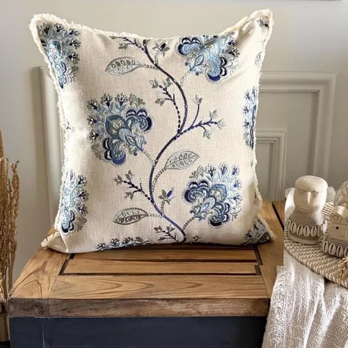 Vista 103 de The HomeCentric Funda de almohada con cremallera, funda de cojín azul de 12 x 12 pulgadas, funda de cojín de algodón bordado para sofá, diseño
