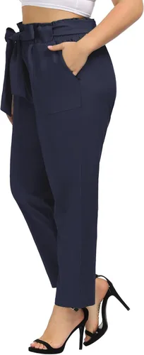 Vista 4 de Hanna Nikole Pantalones cortos de papel para mujer, talla grande, con cinturón y bolsillos