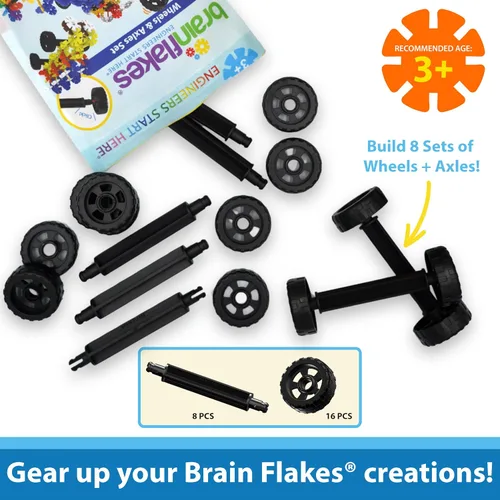 Vista 2 de Brain Flakes Kit de viaje adicional para 16 ruedas y 8 ejes, construye autos, camiones, cualquier cosa que gire, discos de marca compatibles, un
