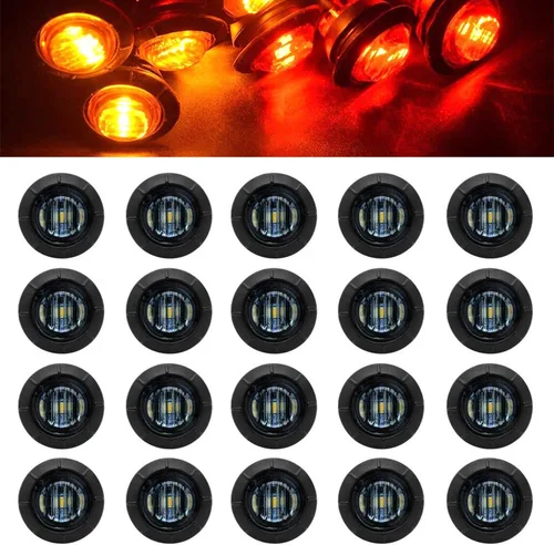 Vista 9 de FXC Luces LED de señalización de 3/4" redondas, indicadores de advertencia, luces laterales, frontales y traseras, luces de giro, cola y marcha