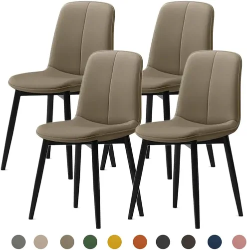 Vista 29 de Juego de sillas de comedor modernas, de piel sintética con asiento tapizado de 1.6 in, patas de acero al carbono de mediados de siglo, silla Beige