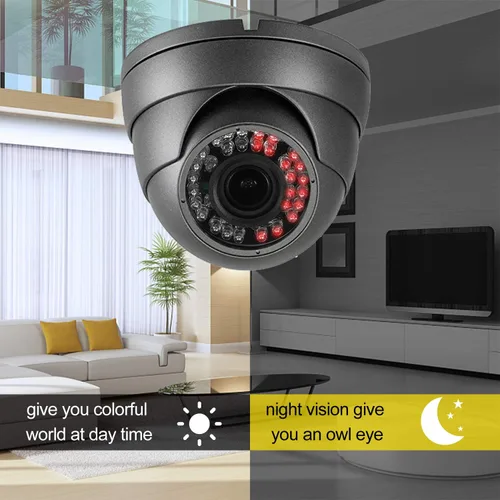 Vista 4 de Cámara CCTV analógica HD 1080P 4 en 1 (TVI/AHD/CVI/CVBS) Cámara domo de seguridad al aire libre, enfoque manual de 0.110 in-0.472 in, lente Gris
