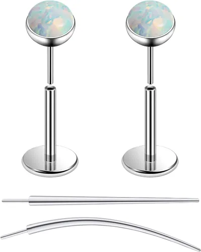 Vista 8 de F136 - Aretes de titanio 20/18/16G sin rosca, con parte trasera plana, multicolor, ópalo, nariz, labret Medusa Monroe, piercing con forma cónica