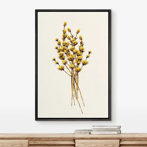 Vista 2 de NWT Juego de impresiones enmarcadas para pared, ramo de flores amarillas, capullos de flores amarillas, ilustraciones de plantas florales, arte