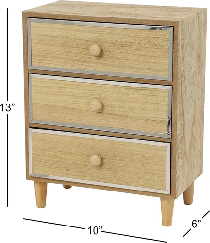 Vista 9 de Deco 79 Joyero de madera con 3 cajones, 10 x 7 x 13 pulgadas, marrón claro