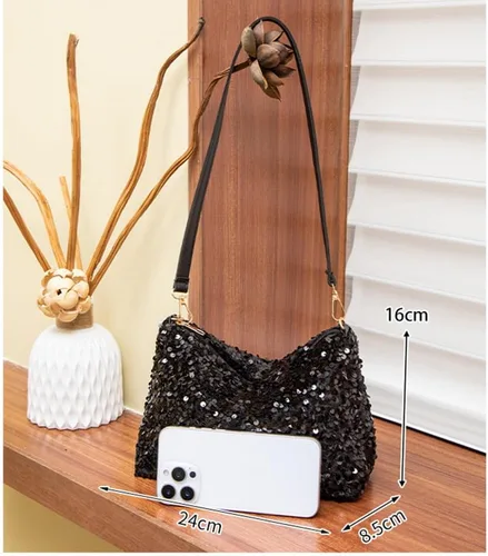 Vista 3 de Bolso de noche para mujer, bolso cruzado de noche con lentejuelas, elegante bolso de mano con purpurina para mujer, boda, graduación, fiesta