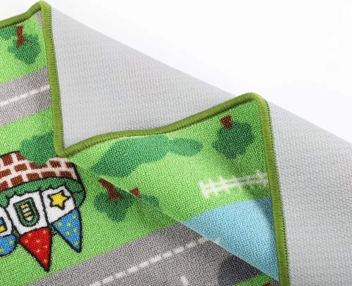 Vista 4 de HUAHOO Alfombra de juegos para niños, alfombra de coche para autos de juguete y trenes, tapete de juego antideslizante para sala de juegos y aula