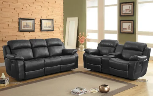 Vista 4 de Homelegance Marille - Sofá biplaza reclinable con consola central, cuero regenerado negro