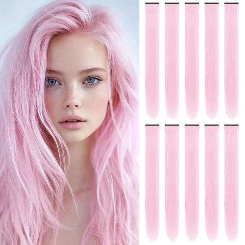 Vista 21 de Extensiones de cabello negro con clip, extensiones sintéticas