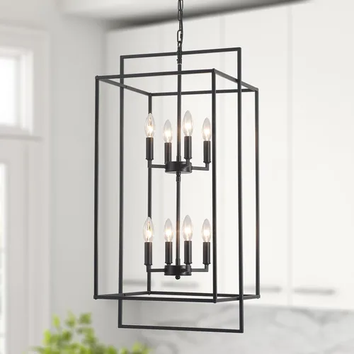 Vista 10 de Candelabro negro de granja, accesorios de iluminación de vestíbulo extra grande de 14.17 pulgadas, lámpara colgante de linterna industrial