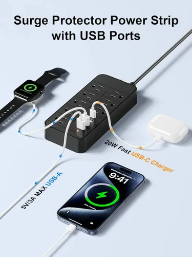 Vista 2 de Estación de carga USB: concentrador de estación de carga de 10 puertos, cargador de pared USB tiene tecnología de detección automática de carga